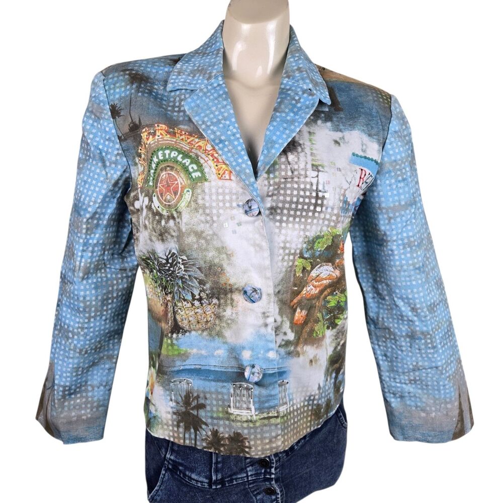 Nancy Bolen City Girl Blazer Jacket Sz XS Tropical Beach Coastal Art